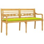 vidaXL Banc Batavia avec coussin vert brillant 150 cm Bois teck massif
