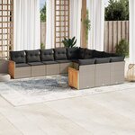 vidaXL Salon de jardin 11 Pièces avec coussins gris résine tressée
