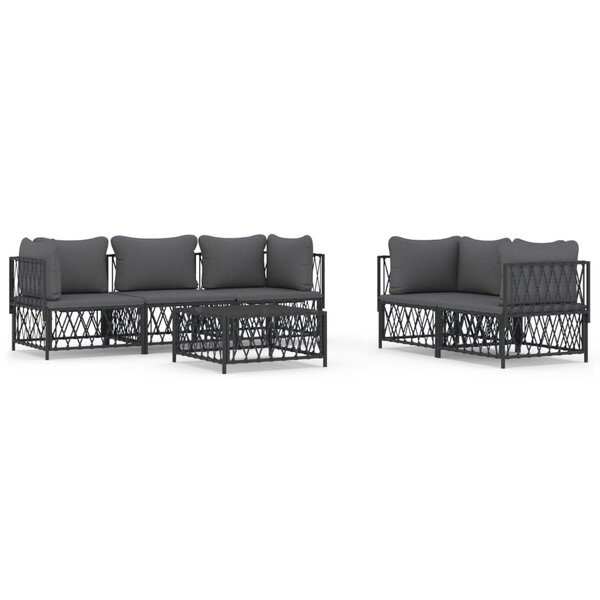 vidaXL Salon de jardin avec coussins 6 Pièces anthracite acier