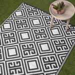 Tapis extérieur terrasse réversible - Tapis de jardin imperméable résistant UV - Géométrique - Noir - 119x186 cm - HOMESCAPES