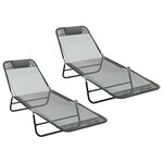 vidaXL Chaise longue pliante 2 Pièces Gris 182 x 55 x 85 5 cm Textilène
