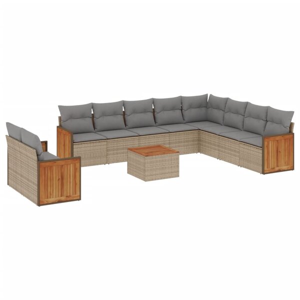 vidaXL Salon de jardin 11 Pièces avec coussins beige résine tressée