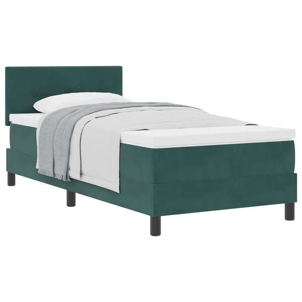 vidaXL Lit à Ressorts avec Matelas Vert Foncé Simple Velours