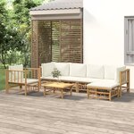 vidaXL Salon de jardin 7 Pièces avec coussins blanc crème bambou