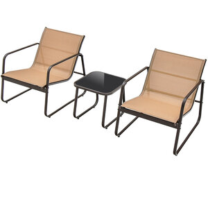 Lot de 3 pièces salon de jardin 77 x 61 x 75 cm ergonomique avec table basse moderne en métal textilène marron 20_0013429