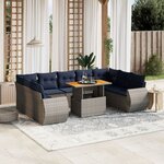 vidaXL Salon de jardin 10 Pièces avec coussins gris résine tressée
