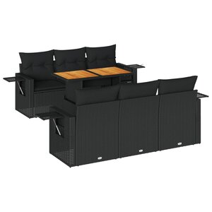 vidaXL Salon de jardin 7 Pièces avec coussins noir résine tressée