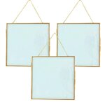 3 cadres en verre vintage carrés avec chaîne métallique - 20 x 20 cm