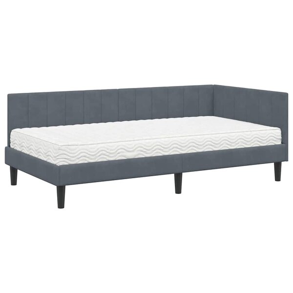 vidaXL Cadre de lit d'angle Gris foncé 90 x 200 cm Velours
