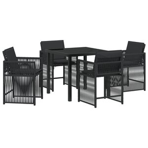 vidaXL Ensemble de 5 Pièces de Salle à Manger de Jardin avec Coussins en Noir et Rattan Poly