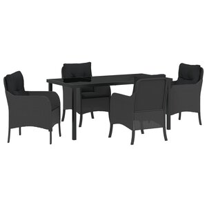 vidaXL Ensemble de salle à manger de jardin 5 pièces avec coussins noirs en poly rattan