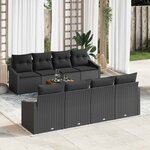 vidaXL Ensemble de canapé de jardin avec coussin 9 Pièces Noir Poly rotin