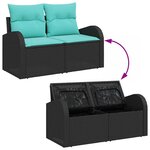 vidaXL Ensemble de canapé de jardin 4 Pièces Noir et turquoise polyrotin