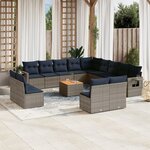vidaXL Salon de jardin avec coussins 14 Pièces gris résine tressée