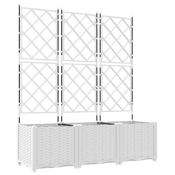 vidaXL Bac à fleurs avec Treillis 3 Pièces Blanc 120 x 40 x 143 cm PP
