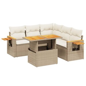 vidaXL Salon de jardin avec coussins 6 Pièces beige résine tressée