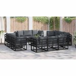 vidaXL Ensemble de canapé de jardin avec coussin 12 Pièces Noir Aluminium