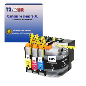 T3AZUR Lot de 4 Cartouches compatibles avec Brother LC225XL   LC229XL pour Brother MFC-J5320DW  MFC-J5620DW