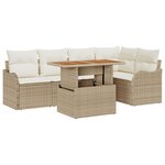 Ensemble de Canapé de Jardin 6 Pièces avec Coussins Beige Poly Rotin