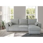 Canapé d'angle convertible réversible MAX - Méridienne avec coffre - Tissu gris clair - 240 x 143 x 85 cm