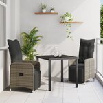 vidaXL Set de Salle à Manger de Jardin 3 Pièces avec Coussins Rattan Poly Gris