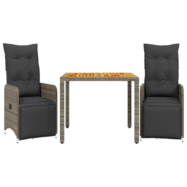 vidaXL Ensemble de bistro de jardin 3 Pièces coussins gris poly rotin