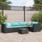 vidaXL Salon de jardin 6 Pièces avec coussins Noir Résine tressée