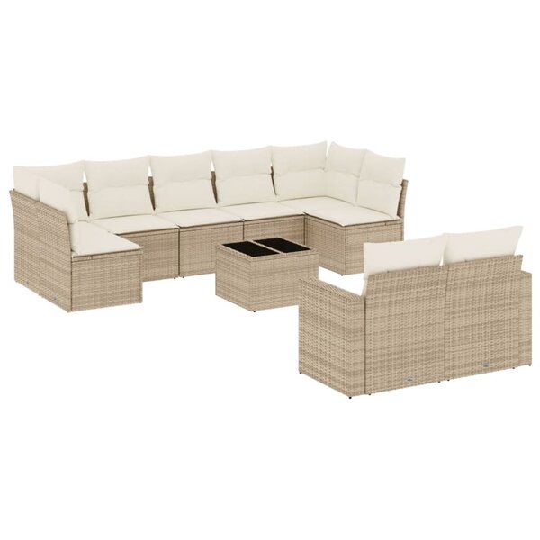 vidaXL Salon de jardin avec coussins 10 Pièces beige résine tressée