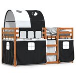 vidaXL Lit superposé avec rideaux blanc/noir 75x190 cm bois pin massif