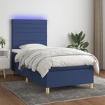 vidaXL Sommier à lattes de lit et matelas et LED Bleu 90x200 cm Tissu