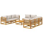Salon de jardin meuble d'extérieur ensemble de mobilier 9 pièces avec coussins gris clair bois massif 02_0017997