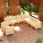 vidaXL Salon de jardin 9 Pièces avec coussins crème bois de pin massif
