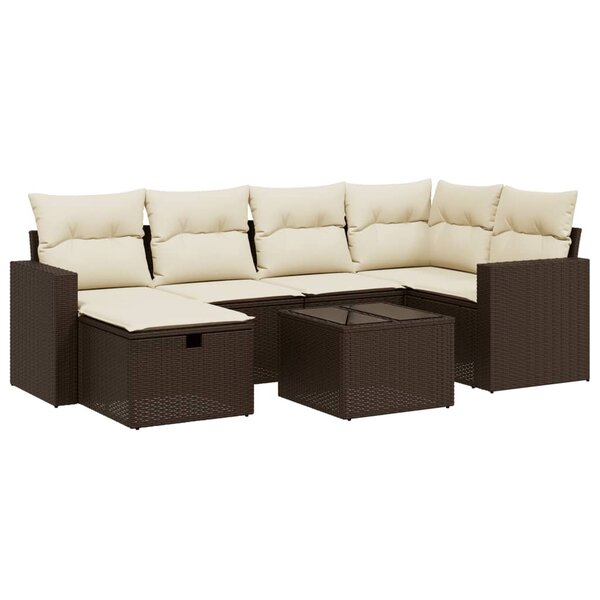vidaXL Salon de jardin avec coussins 7 Pièces marron résine tressée
