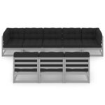 Salon de jardin meuble d'extérieur ensemble de mobilier 8 pièces avec coussins gris bois de pin massif 02_0017575