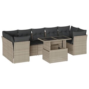 vidaXL Salon de jardin 8 Pièces avec coussins gris clair résine tressée