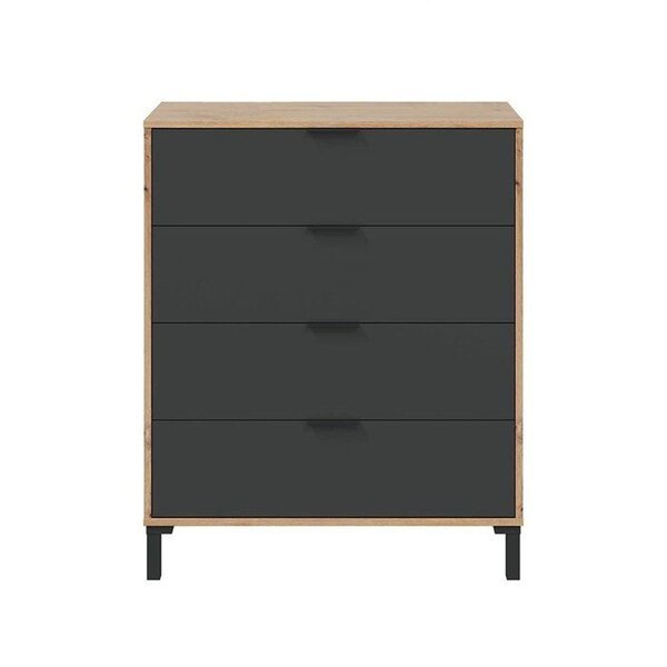 Commode 4 tiroirs décor chêne noueux et gris anthracite - L77 5 cm - Bois clair