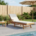 vidaXL Chaise longue avec coussin Bois de teck massif Marron et Crème