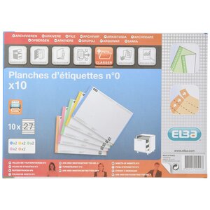 Sachet de 10 Planches de 25 Étiquettes Dossiers Suspendus Nr 0 Assorties ELBA