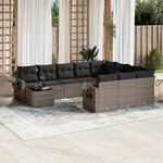 vidaXL Salon de jardin 11 Pièces avec coussins gris résine tressée