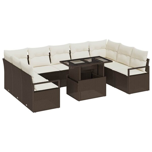 vidaXL Ensemble de canapé de jardin 10 Pièces Marron Poly rotin
