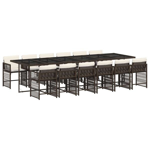 vidaXL Ensemble à manger de jardin avec coussins 13 Pièces marron rotin