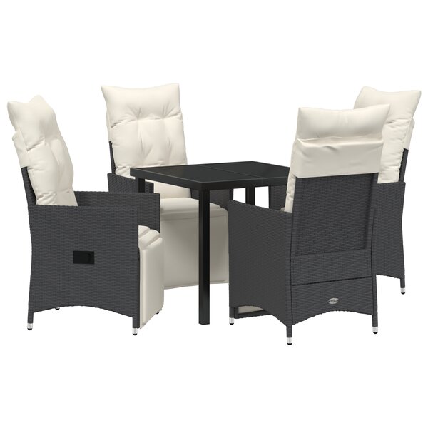 vidaXL Ensemble de salle à manger de jardin 5 pièces avec coussins en rattan poly noir