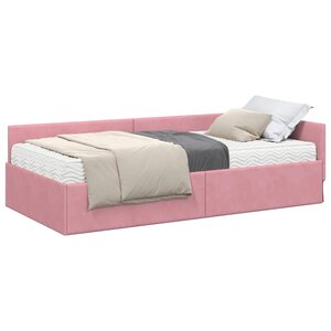 vidaXL Cadre de lit d'angle avec matelas Autre 2 Pièces Gris Velours
