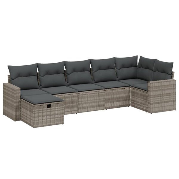 vidaXL Salon de jardin avec coussins 7 Pièces gris clair résine tressée