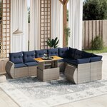 vidaXL Salon de jardin 10 Pièces avec coussins gris résine tressée