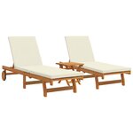 Transat à roulettes vidaXL 2 pièces avec table et coussin en bois d'acacia