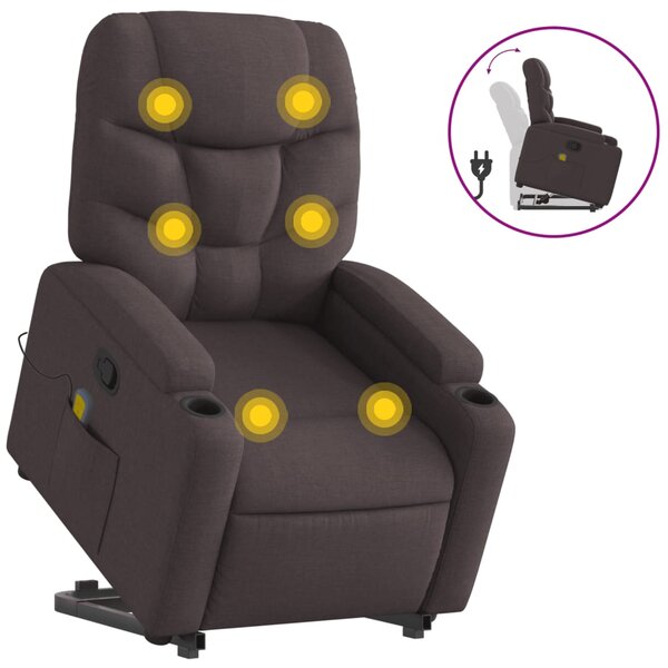 vidaXL Fauteuil inclinable de massage Marron foncé Tissu
