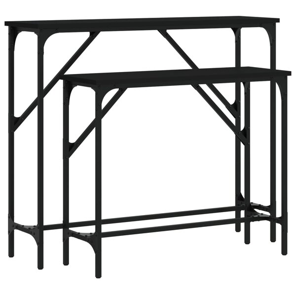 vidaXL Tables console 2 Pièces noir bois d'ingénierie