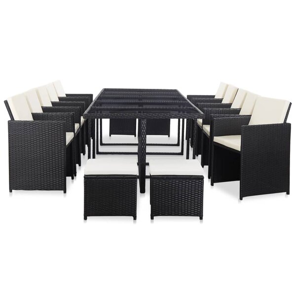 Salon de jardin meuble d'extérieur ensemble de mobilier 15 pièces avec coussins résine tressée noir 02_0015875