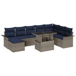 vidaXL Ensemble de canapé de jardin avec coussin 9 Pièces Gris polyrotin